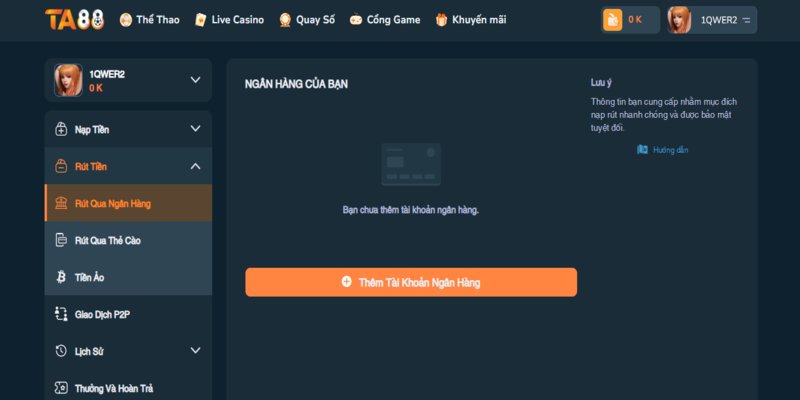 Hướng dẫn thực hiện rút tiền TA88 với 3 cách đơn giản