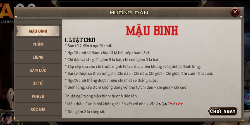 Hiểu rõ luật chơi game bài mậu binh từ A - Z