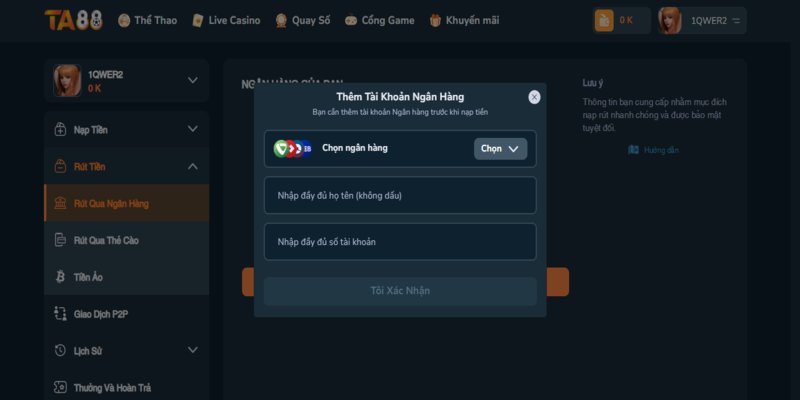 Thực hiện rút thưởng qua tiền ảo siêu nhanh tại TA88
